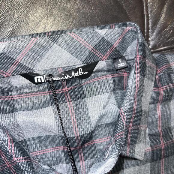 TravisMathew Shirt Mens S Heather Black Red Cloud Flannel Plaid Long Sleeve - Picture 5 of 6